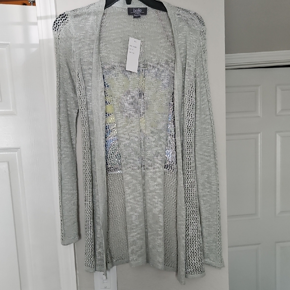 Bobeau Green and Blue Open-Front Cardigan Sweater